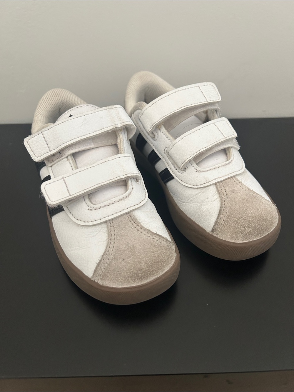 adidas Kids White Sneakers with Tan Suede Accents